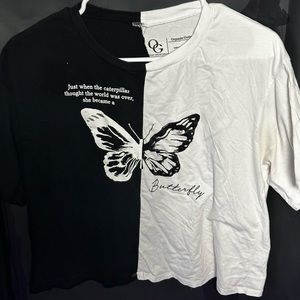 Black/white Butterfly crop T-shirt